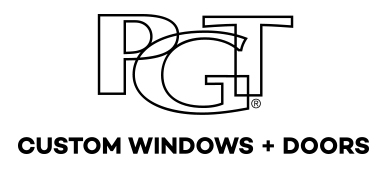 PGT logo above the text Custom Windows + Doors.